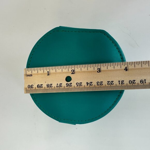 NEW Turquoise Round Travel Jewelry Box Organizer w/ Mirror & Snap Closure - Picture 2 of 7